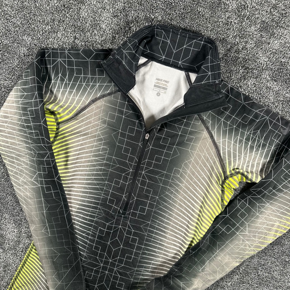 Nike Pro Pullover Womens S Black Geometric Dri-FIT Half-Zip Running Top